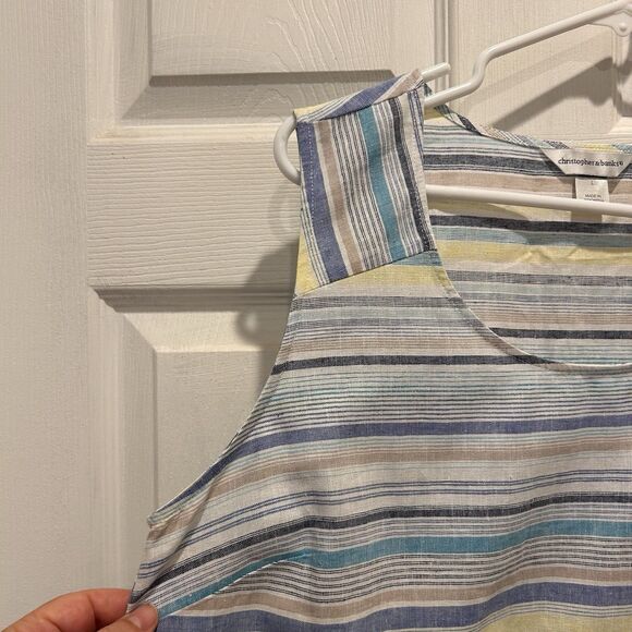 Christopher & Banks Womens Tank Dress Striped Linen Cotton Blend Size Large - Picture 2 of 6